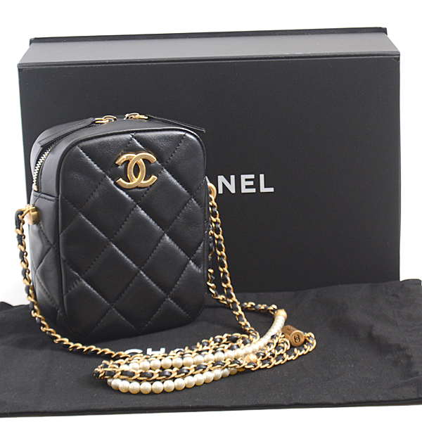 シャネル バッグ レディース マトラッセ パール チェーンショルダーバッグ ミニカメラバッグ ブラック CHANEL AS2857 中古