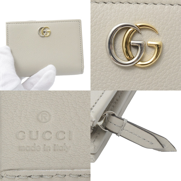 グッチ 財布 レディース ダブルG 二つ折り コンパクトウォレット レザー ライトグレー GUCCI 790063 中古