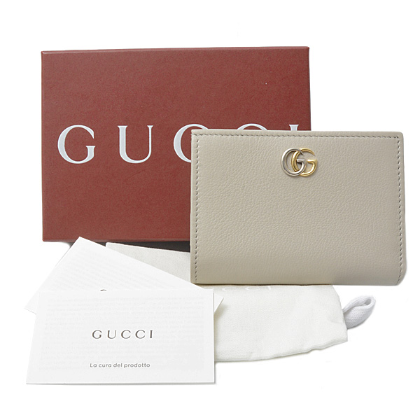 グッチ 財布 レディース ダブルG 二つ折り コンパクトウォレット レザー ライトグレー GUCCI 790063 中古