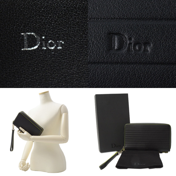 クリスチャンディオール 財布 メンズ ラウンドファスナー オーガナイザー長財布 レザー ブラック Christian Dior 中古