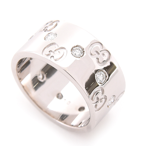 グッチ 指輪 レディース アイコン ワイド リング 10号 実寸9.5号 ホワイトゴールド 750WG GUCCI 中古