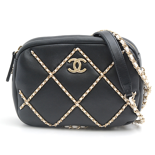 シャネル バッグ レディース マトラッセ チェーンステッチ チェーンショルダーバッグ ラムスキン ブラック CHANEL 中古