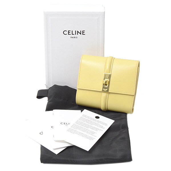 セリーヌ 財布 レディース スモールトリフォールドウォレット16 三つ折り財布 レザー イエロー CELINE 中古