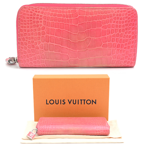 ルイヴィトン 財布 レディース ジッピーウォレット パドロック クロコダイル ピンク(ローズトルマリン) Louis Vuitton N94136 中古