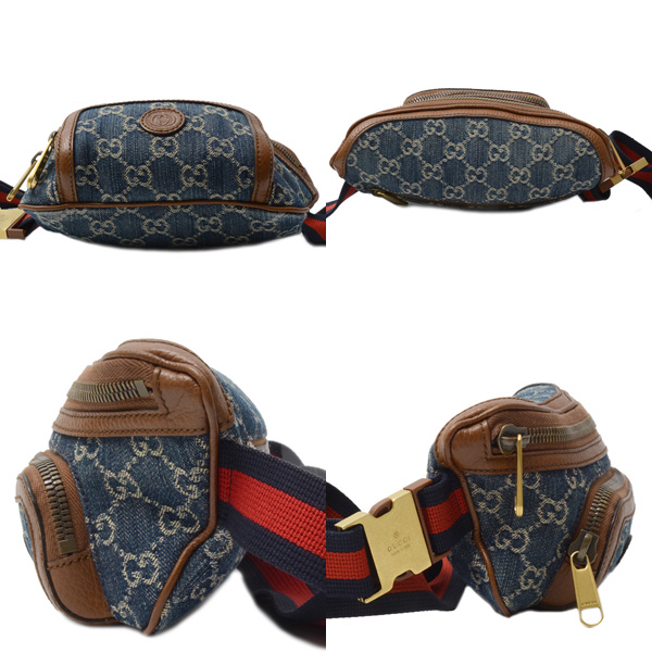 グッチ バッグ レディース GGスプリームキャンバス デニム ボディバッグ キャンバス×レザー GUCCI 682933 中古