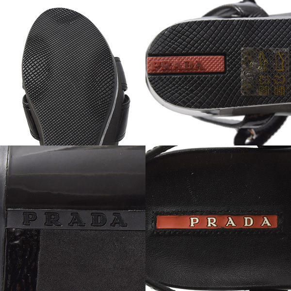 プラダ 靴 レディース ウェッジソール サンダル 36サイズ 日本サイズ23cm パテントレザー スポンジ ブラック PRADA 中古