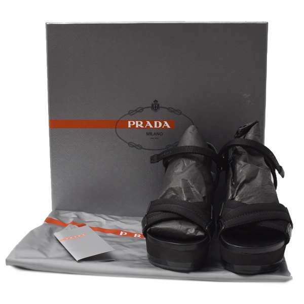 プラダ 靴 レディース ウェッジソール サンダル 36サイズ 日本サイズ23cm パテントレザー スポンジ ブラック PRADA 中古