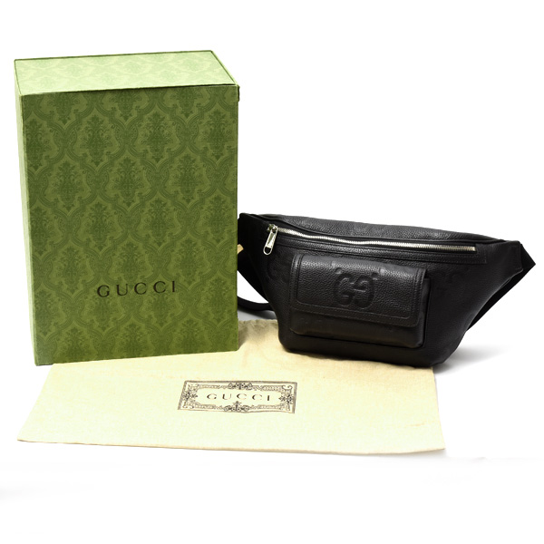 グッチ メンズ バッグ ベルトバッグ ジャンボGG ボディバッグ レザー ブラック 645093 GUCCI 中古