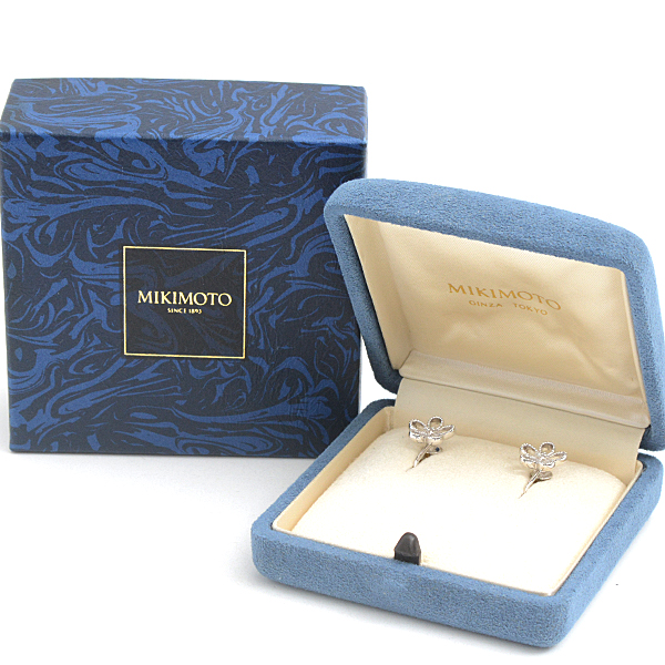 ミキモト イヤリング レディース ダイヤ フラワーデザイン D0.02ct×2 ホワイトゴールド K18WG MIKIMOTO 中古