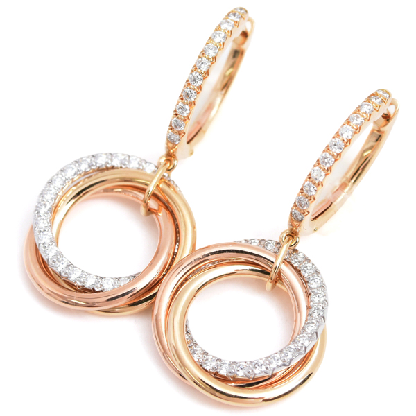 カルティエ ピアス レディース トリニティ セミパヴェダイヤ ピアス ゴールド Cartier 750YG×WG×PG 中古