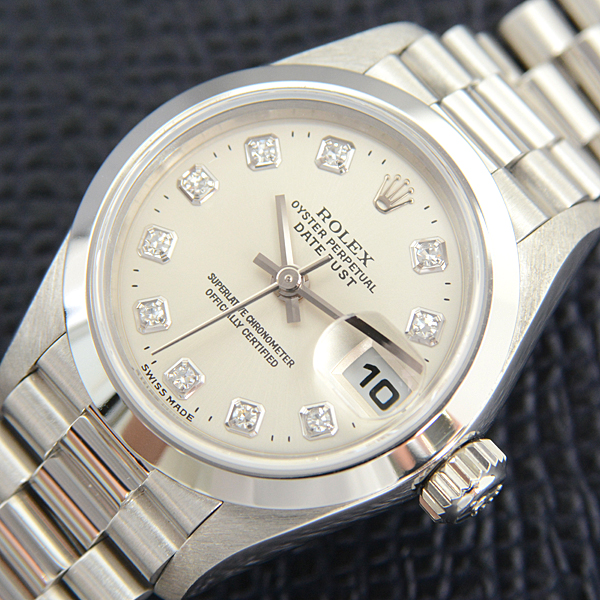 ロレックス 時計 レディース デイトジャスト 10Pダイヤモンド 自動巻 P番 プラチナ ROLEX 79166G PT950 中古