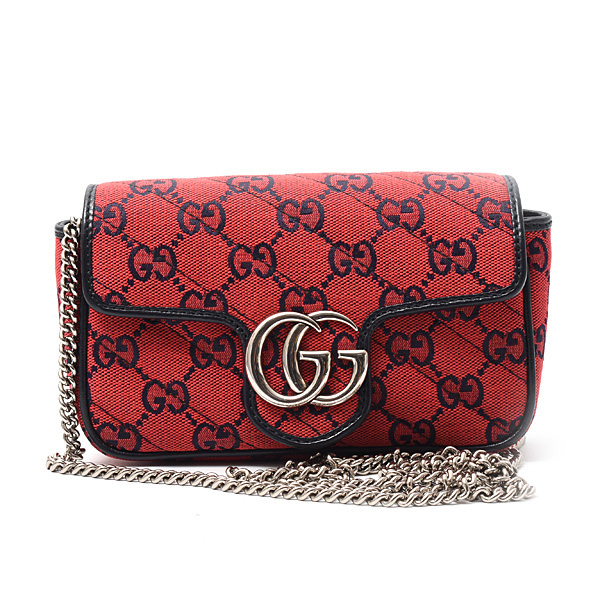 グッチ バッグ レディース GGマーモント ミニ チェーンショルダーバッグ キャンバス レッド系 GUCCI 661332 中古