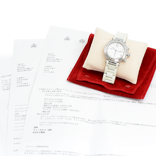 カルティエ 時計 ユニセックス パシャ シータイマー クロノグラフ 電池式 ホワイト文字盤 SS Cartier W314005 中古