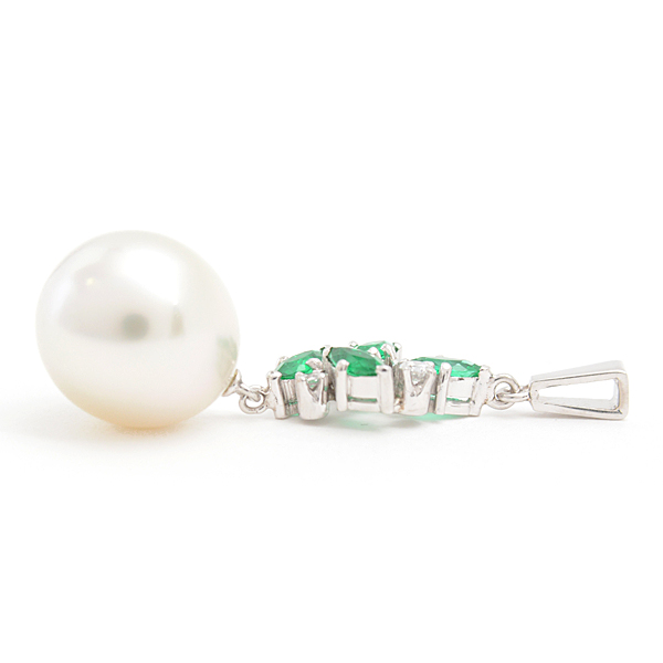 ミキモト ペンダント レディース ダイヤ エメラルド パール ペンダントトップ 11.8mm珠 ホワイトゴールド K14WG MIKIMOTO 中古