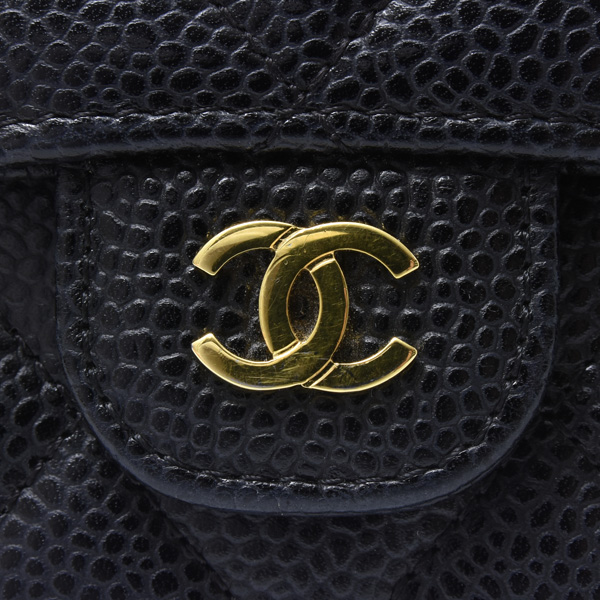 シャネル 財布 レディース ロングフラップウォレット キャビアスキン ブラック CHANEL 中古