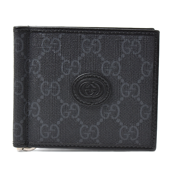 グッチ 財布 メンズ GGスプリーム マネークリップ式 二つ折り財布 カードケース PVC ブラック 700686 GUCCI 未使用展示品
