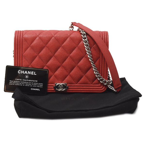 シャネル バッグ レディース ボーイシャネル チェーンショルダーバッグ チェーンウォレット キャビアスキン レッド CHANEL 中古