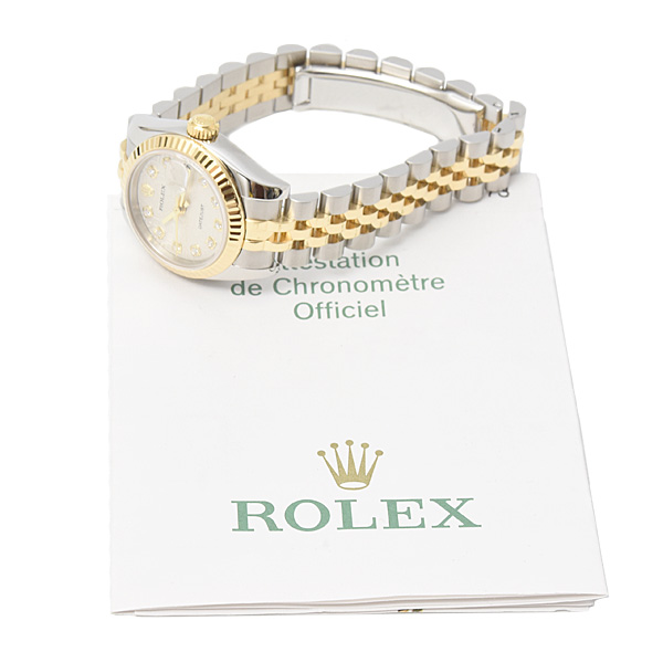 ロレックス 時計 レディース デイトジャスト 自動巻 コンピューター シルバー文字盤 ROLEX SS×750YG 179173G 中古