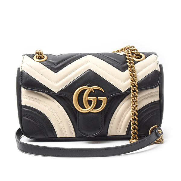 グッチ バッグ レディース GGマーモント チェーンショルダーバッグ レザー ブラック×ホワイト 443497 GUCCI 中古