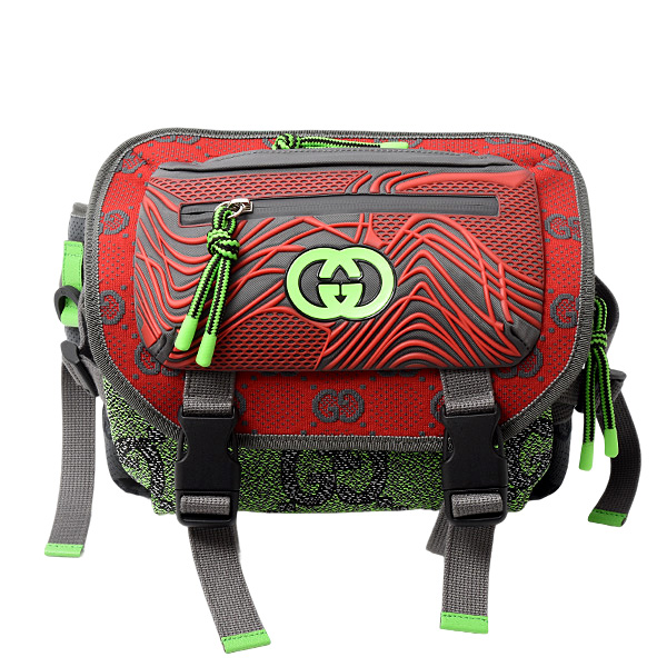 グッチ バッグ メンズ スモール バックパック GGナイロン ベルトバッグ グレー×レッド×グリーン GUCCI 752100 中古