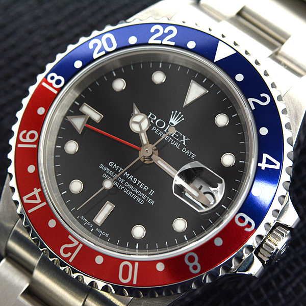 ロレックス 時計 メンズ GMTマスターⅡ ペプシ 黒文字盤 自動巻 青赤ベゼル Y番 ステンレス ROLEX 16710 SS 中古