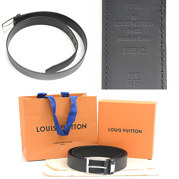 ルイヴィトン ベルト メンズ ベルト LV シティ ピン 35MM サイズ100/40 カーフレザー ノワール(ブラック) Louis Vuitton M0542 中古