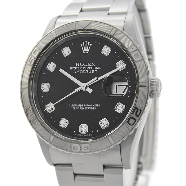 ロレックス 時計 メンズ デイトジャスト 自動巻 Y番 サンダーバード ブラック文字盤 ステンレス ROLEX SS 16264G 中古