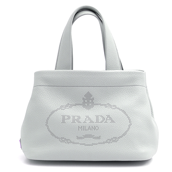 プラダ バッグ レディース パンチングロゴ スモール トート ハンドバッグ レザー ブルーグレー系 PRADA 中古