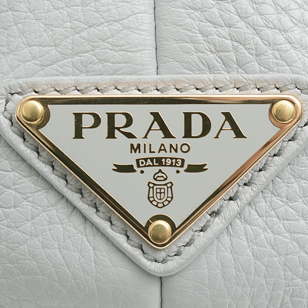 プラダ バッグ レディース パンチングロゴ スモール トート ハンドバッグ レザー ブルーグレー系 PRADA 中古