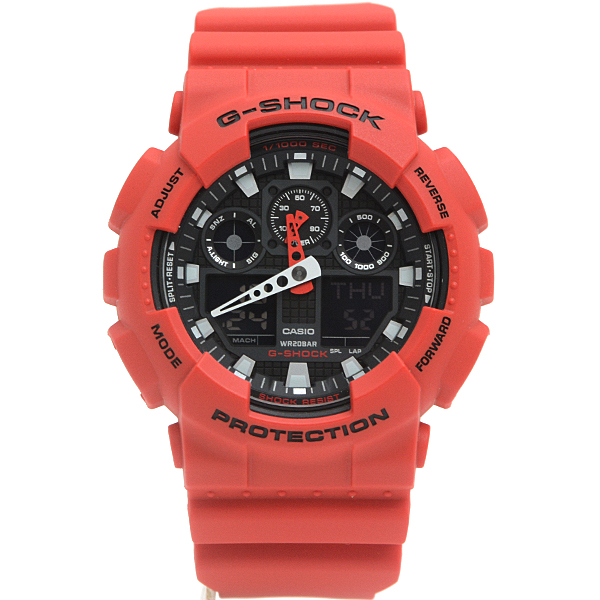 カシオ 時計 メンズ ジーショック G-SHOCK 電池式 レッド CASIO GA-100B-4AER 中古