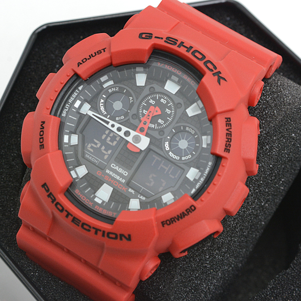 カシオ 時計 メンズ ジーショック G-SHOCK 電池式 レッド CASIO GA-100B-4AER 中古