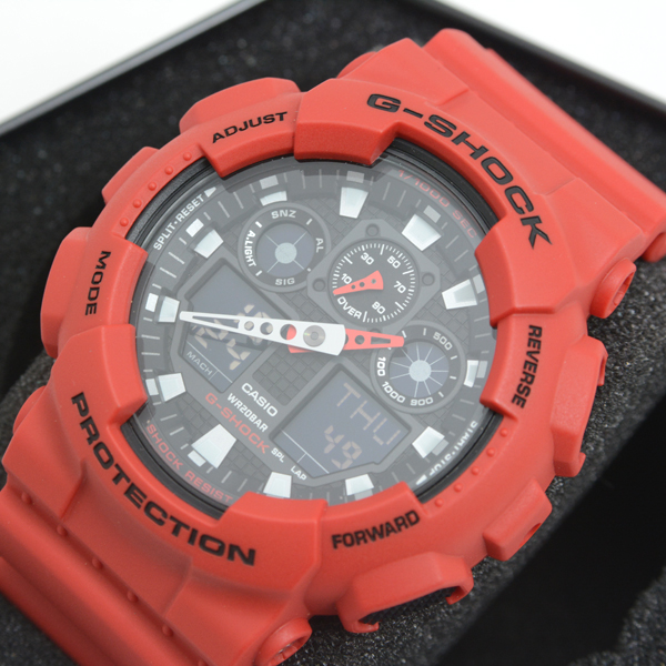 カシオ 時計 メンズ ジーショック G-SHOCK 電池式 レッド CASIO GA-100B-4AER 中古