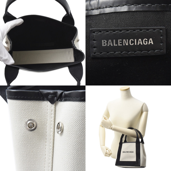 バレンシアガ バッグ レディース ネイビーカバスXS ハンドバッグ キャンバス オフホワイト系 BALENCIAGA 中古