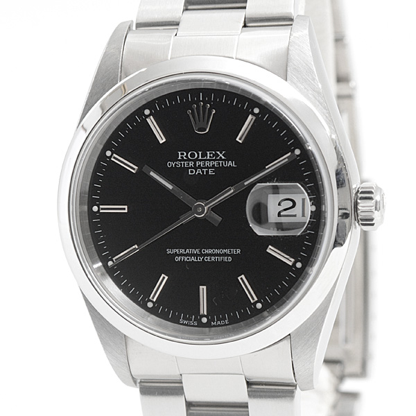 ロレックス 腕時計 メンズ オイスターパーペチュアル デイト 自動巻き P番 ブラック文字盤 ステレンス SS ROLEX 15200 中古