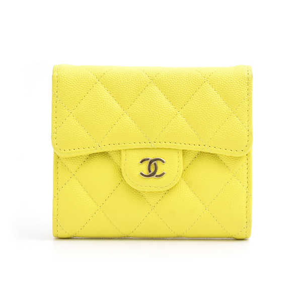 シャネル 財布 レディース マトラッセ 三つ折り財布 コンパクトウォレット ランダム キャビアスキン イエロー CHANEL 中古