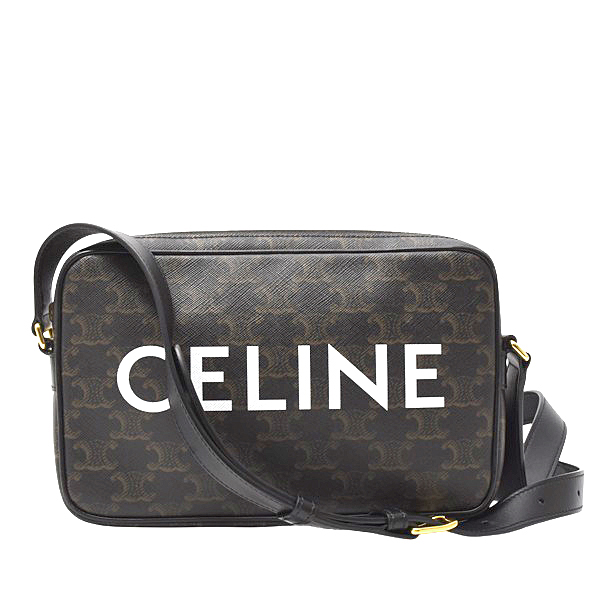 セリーヌ バッグ レディース トリオンフ ショルダーバッグ ロゴ入り PVCレザー ブラック CELINE 194502 中古