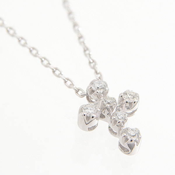 スタージュエリー ネックレス レディース 6Pダイヤ クロスペンダント ネックレス D0.10ct ホワイトゴールド STAR JEWELRY K18WG 中古