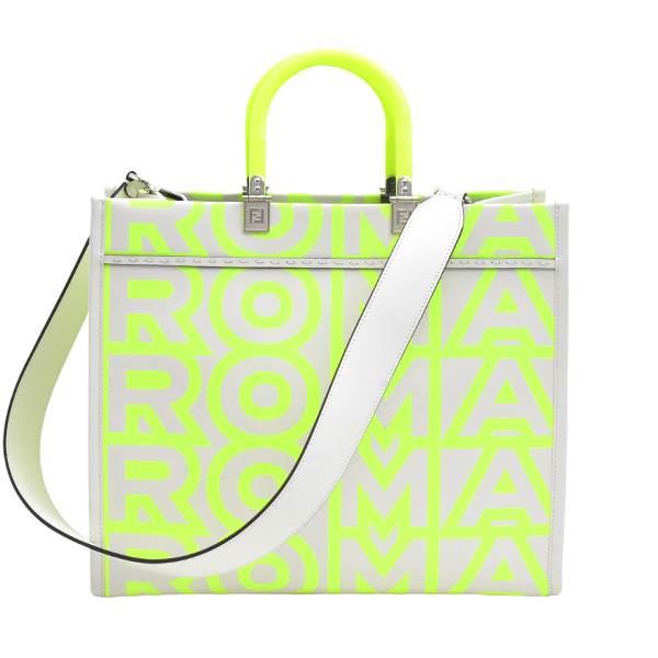 フェンディ バッグ レディース メンズ サンシャイントート ショルダー マークジェイコブスコラボ レザー 蛍光イエロー×グレー FENDI 8BH386 中古