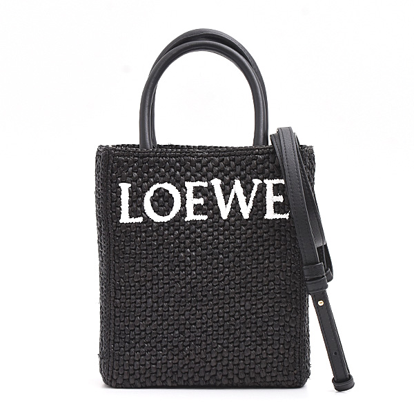 ロエベ バッグ レディース スタンダード A5トート ミニ ショルダー 2WAY ポシェット ラフィア カーフ ブラック LOEWE A563S30X09 中古
