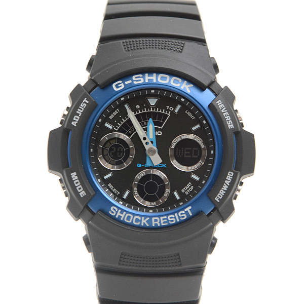 カシオ 時計 メンズ ジーショック G-SHOCK デジアナ 電池式 ブラック×ブルー CASIO AW-591 中古