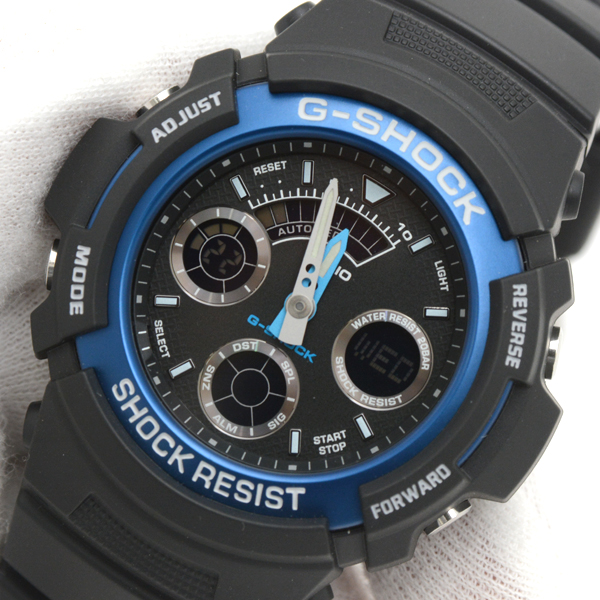 カシオ 時計 メンズ ジーショック G-SHOCK デジアナ 電池式 ブラック×ブルー CASIO AW-591 中古