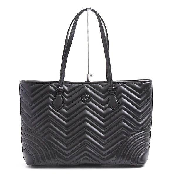 グッチ バッグ レディース メンズ GGマーモント ラージ トートバッグ シェブロン キルティングレザー ブラック GUCCI 739684 中古