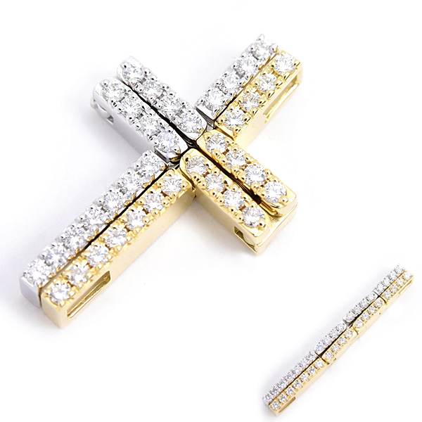 タサキ ペンダント レディース クロス ダイヤ ペンダントトップ バー D0.32ct×2 2WAY ゴールド TASAKI K18YG×WG 中古