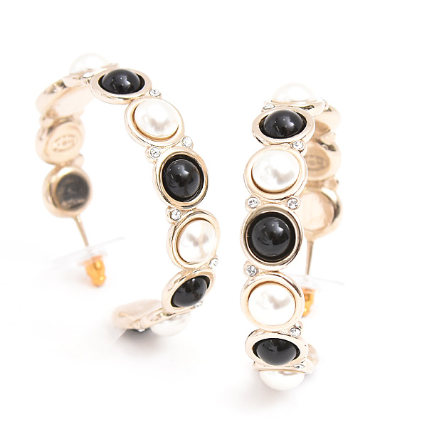 シャネル ピアス レディース ココマーク フェイクパール ラインストーン フープ B19B ゴールド GP CHANEL 中古