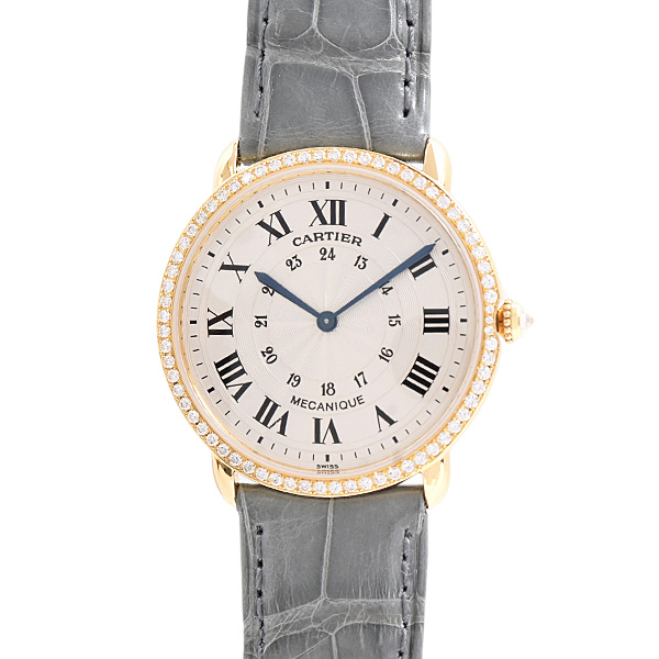 カルティエ 時計 メンズ レディース ロンド ルイ カルティエ LM ダイヤベゼル 手巻 シルバー文字盤 希少 750YG イエローゴールド Cartier WD600151 中古