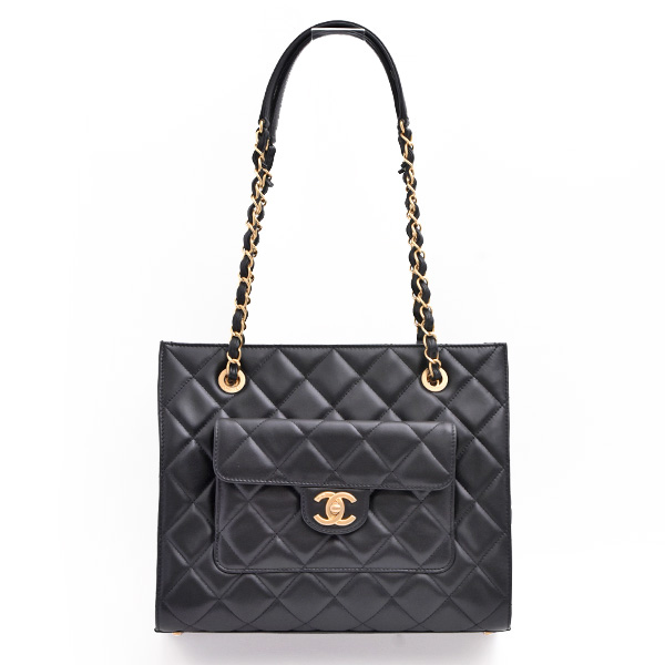 シャネル バッグ レディース マトラッセ チェーン トート ショルダー 肩掛け カーフレザー ランダム ブラック CHANEL 中古