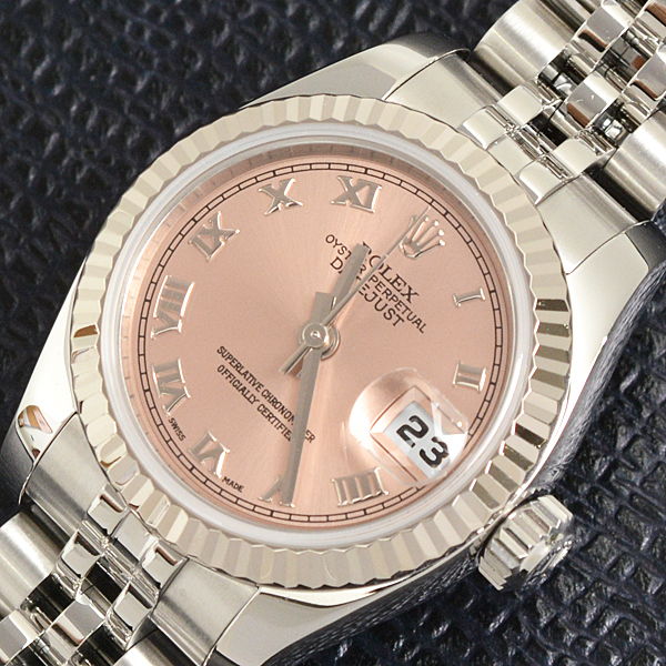 ロレックス 時計 レディース デイトジャスト 自動巻 D番 ローマ数字 ピンク文字盤 SS×WG ROLEX 179174 中古