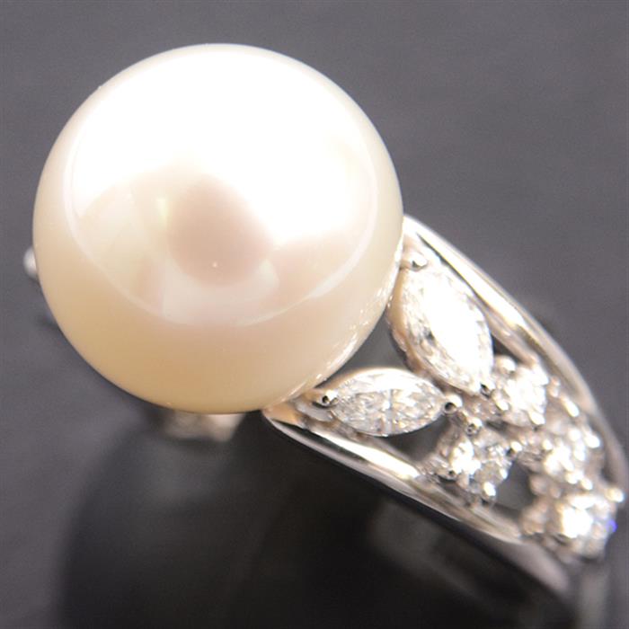 ミキモト 指輪 レディース パール ダイヤモンド リング 11.6mm珠 D0.66ct 11号 プラチナ MIKIMOTO PT950 中古