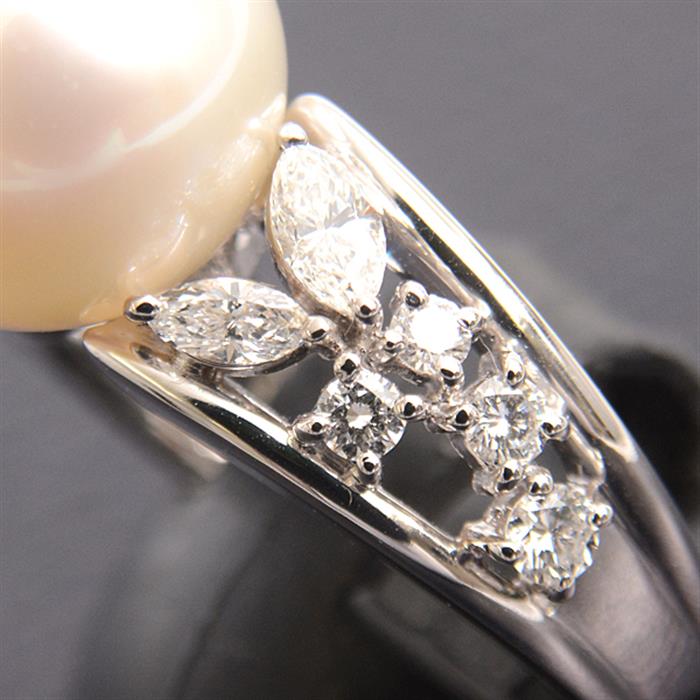 ミキモト 指輪 レディース パール ダイヤモンド リング 11.6mm珠 D0.66ct 11号 プラチナ MIKIMOTO PT950 中古