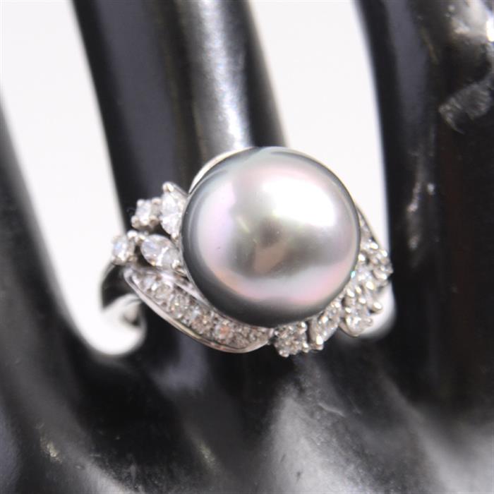 ミキモト 指輪 レディース ブラックパール×ダイヤモンド リング 12.1mm珠 D0.67ct 14号 プラチナ MIKIMOTO PT900 中古